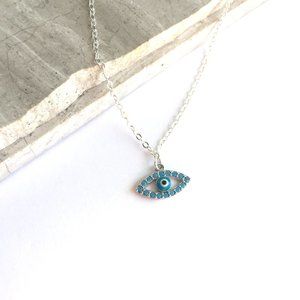 Sterling Turquoise CZ Evil Eye Charm Necklace